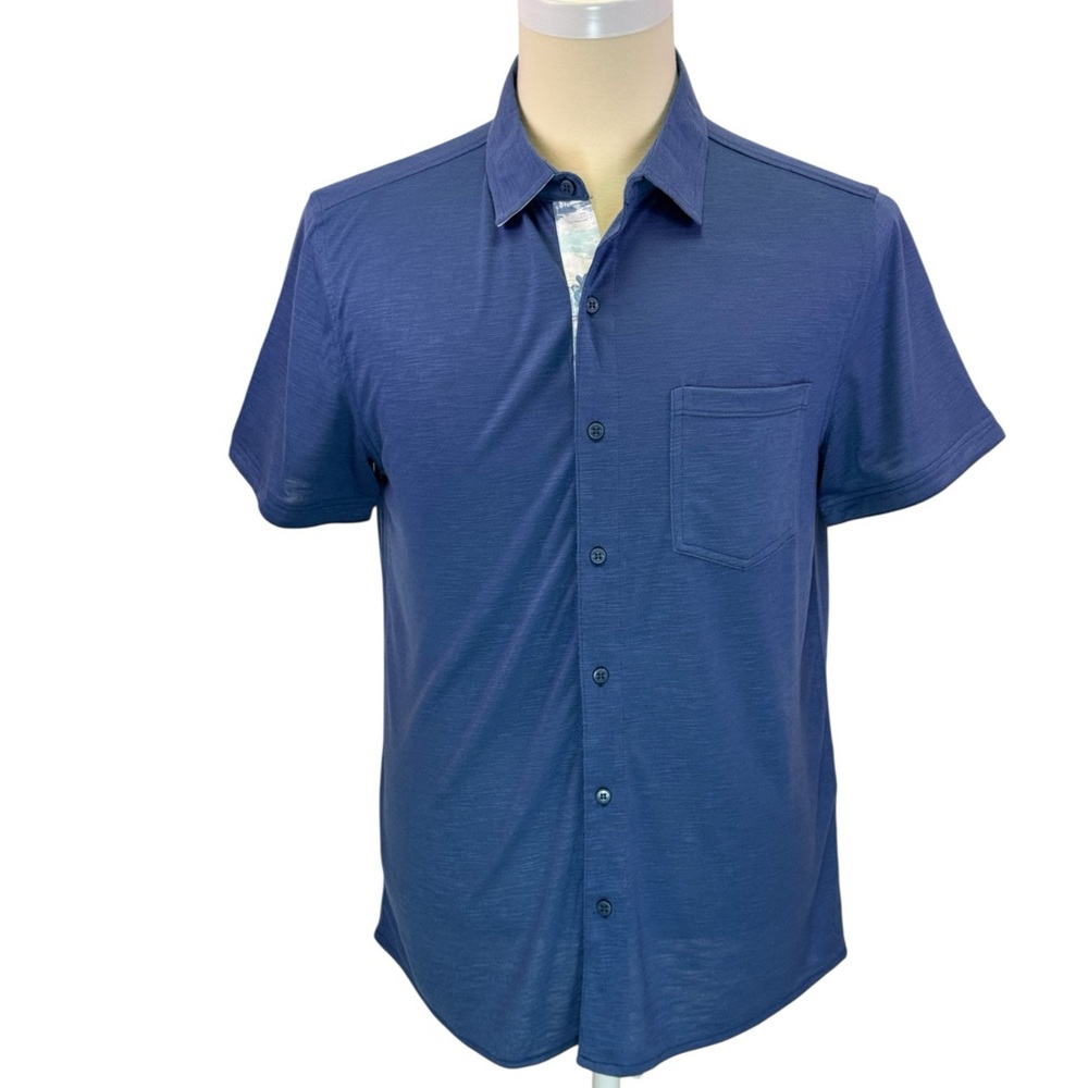 The Endless Summer Men's Blue Knit Short Sleeve Button‎ Up Shirt Size M